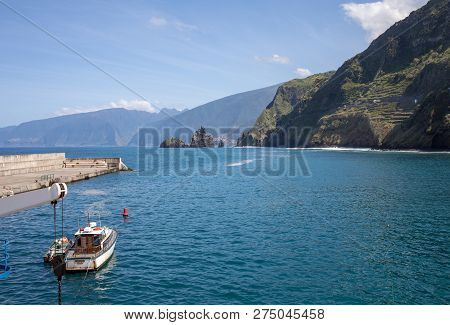 Porto Moniz, Madeira, Portugal - April 18, 2018: Fishing Port And Marina In Porto Moniz On The North