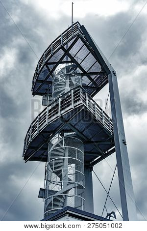 Lookout Tower High In The Mountains. Metal Frame Building