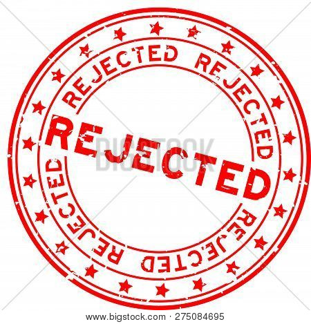Grunge Red Rejected Word With Star Icon Round Rubber Seal Stamp On White Background