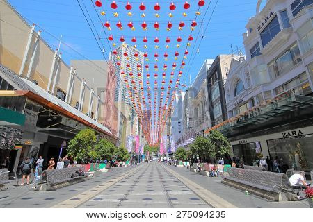 Melbourne Australia - November 30, 2018: Unidentified People Visit Bourke Street Shopping Street In 