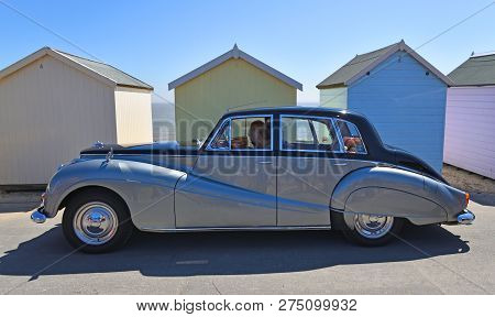 Felixstowe, Suffolk, England -  May 06, 2018: Vintage Silver And Black Armstrong Siddeley Motor Car 