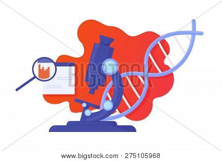 Nanotechnology Dna Structure Sceince Concept Vector Illustration. Dna Helix Survey And Genome Study 