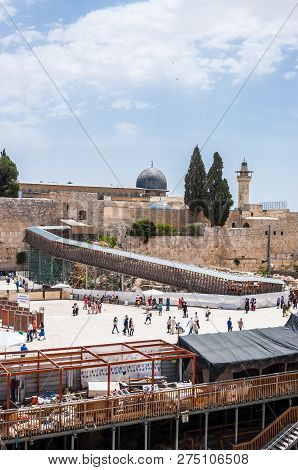 Jerusalem, Israel - May 25, 2012: The Mughrabi Bridge Is A Wooden Bridge Connecting The Western Wall