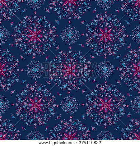 Blue Mandala Floral Pattern On Blue Background