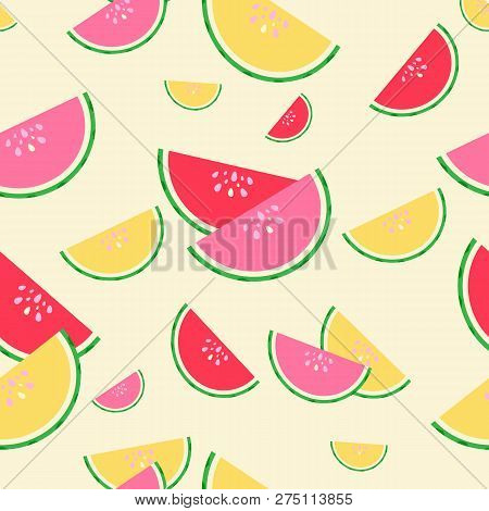 Summer Red, Pink And Yellow Watermelons Seamless Pattern