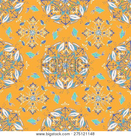 White Fish Mandala Pattern On An Orange Background
