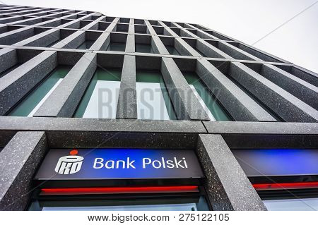 Poznan, Poland - November 16, 2018: Pko Bank Polski Sign On The New Baltyk Office Building In The Ci