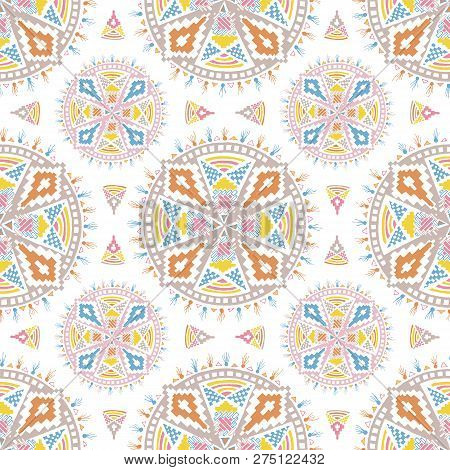 Colorful Aztec Mandala Pattern On A White Tile