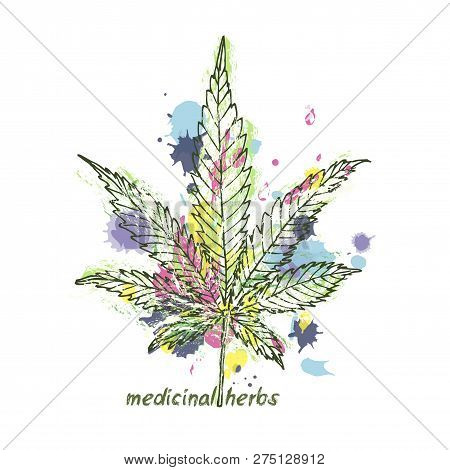 Grunge Marijuana Leaf. Cannabis Plant. Isolated On Blots