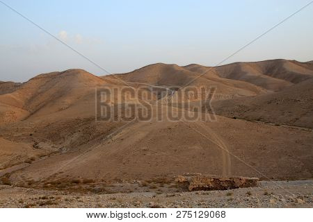 Sunset in Valley Kelt in Judea desert