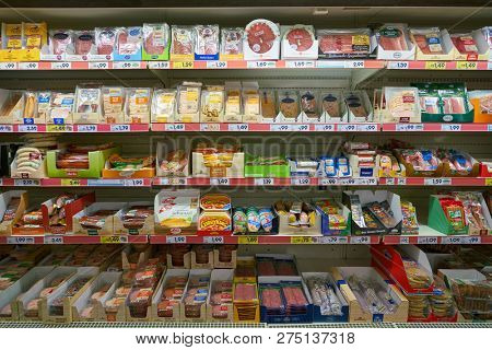 DUSSELDORF, GERMANY - CIRCA SEPTEMBER, 2018: interior shot of Netto supermarket in Dusseldorf.