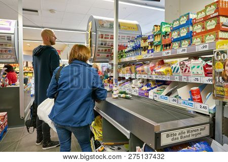 DUSSELDORF, GERMANY - CIRCA SEPTEMBER, 2018: interior shot of Netto supermarket in Dusseldorf.