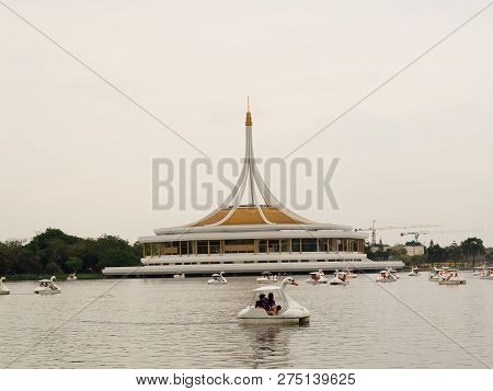 Bangkok, Thailand - December 10, 2018 - Rajamangala Hall Is Landmark In Suan Luang Rama Ix. The Big 