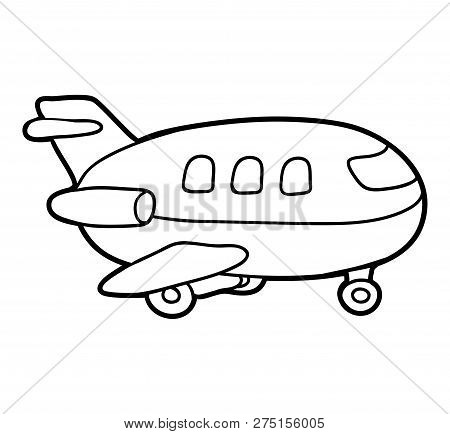 Coloring Book For Children, Black And White Airplane