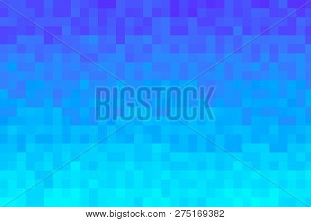 Abstract Cyan Gradient Background. Texture With Pixel Square Blocks. Mosaic Pattern.