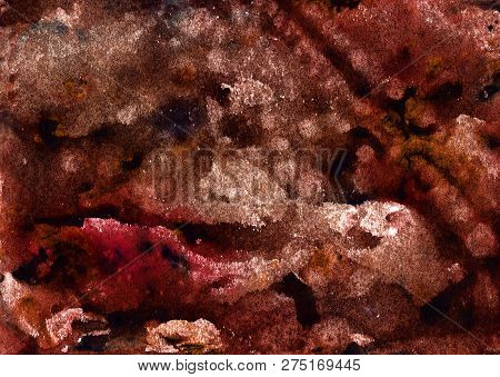 Hand Drawn Abstract Bright Artwork In Acrylic And Watercolor Paints Style With Rusty Red, Ferruginou