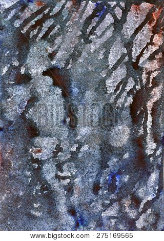 Hand Drawn Abstract Bright Artwork In Acrylic Paints Style With Dirty Gtay And Rusty Drips, Trickle,