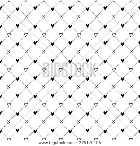 Vector Seamless Pattern. Inspired By Memphis Design. Simply Trendy Texture With Hand Drawn Hearts An