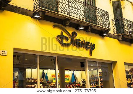 Verona, Italy - 9 December 2018: Disney Store Signage. The Disney Store Is An International Chain Of
