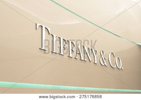 Verona, Italy - 9 December 2018: Tiffany & Co. Logo In Tiffany Boutiqe In Italy