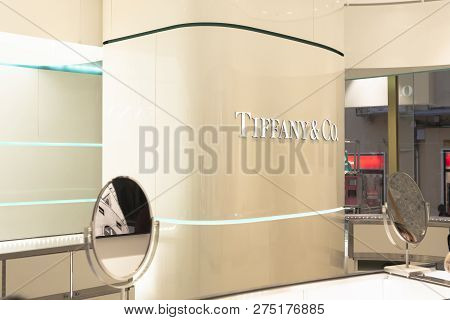 Verona, Italy - 9 December 2018: Tiffany & Co. Logo In Tiffany Boutiqe In Italy