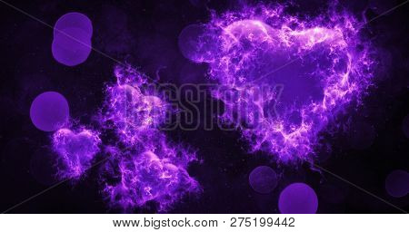 Valentines Bokeh Abstract  Background With Fire Burn Colorful Hearts .love Card . Wedding Party Flye