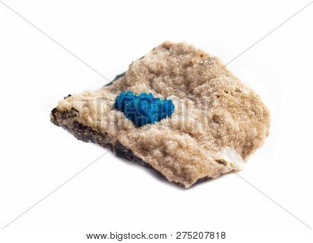 Natural Cluster Blue Cavansite On The Substrate On A White Background Isolated