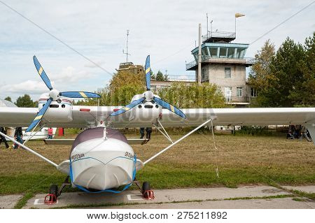 Yalutorovsk, Russia - September 14, 2013: Orion Sk-12 Small Airplane Standing In Sport Aerodrome