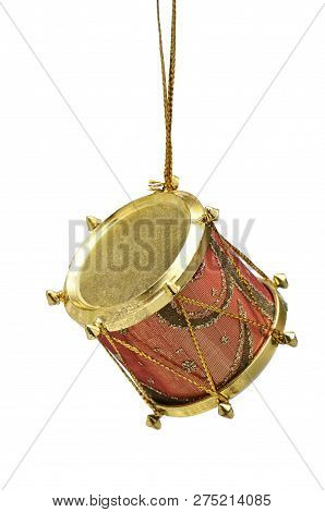 Christmas And New Year's Drum On White Background. Retro Toy