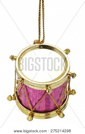 Christmas And New Year's Drum On White Background. Retro Toy