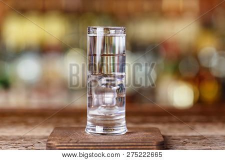 Original Cocktail Shot Of Audi With Poured Layers Of Sambuca, Coconut And Citrus Liqueur, White Rum