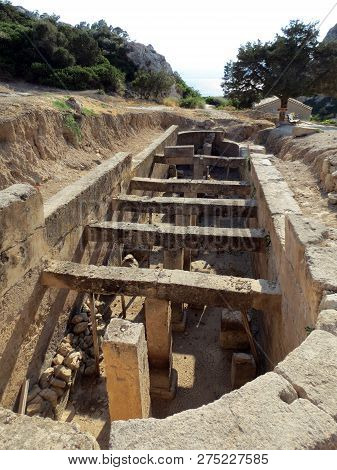 Europe, Greece, Acre Of Ireo, Excavations Of 
Ancient Buildings On The Shore Of The Gulf Of Corinth.