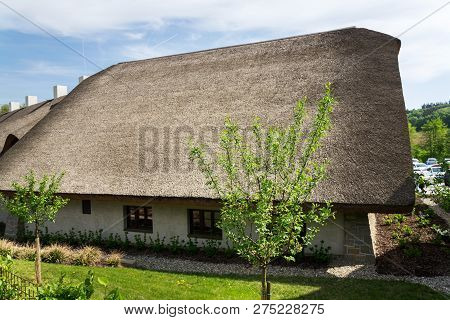 Traditional Thatched Roof From Reed, Sunny Summer Day
