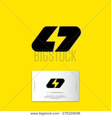 L And 7 Letters. L7 Monogram Consist Of Black Letters. Web, Ui Icon. Identity. Business Card.