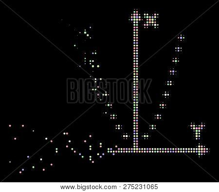 Dotted Parabola Plot Illustration With Dispersed Effect In Soft Shades On A Black Background. Soft R