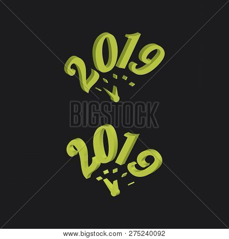 Three Dimensinal 2019 Year Vector Sign Set On The Black Background
