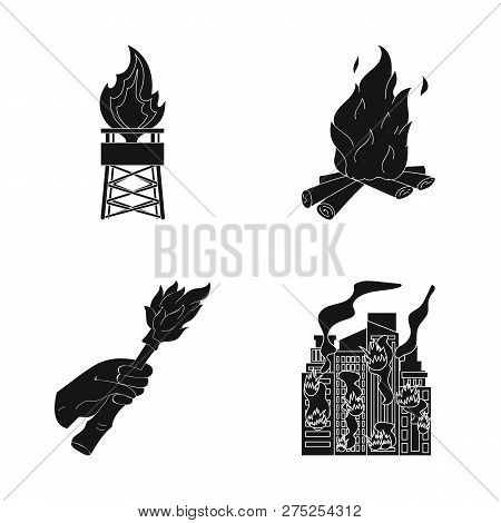 Isolated Object Of Fire And Flame Icon. Set Of Fire And Fireball Vector Icon For Stock.