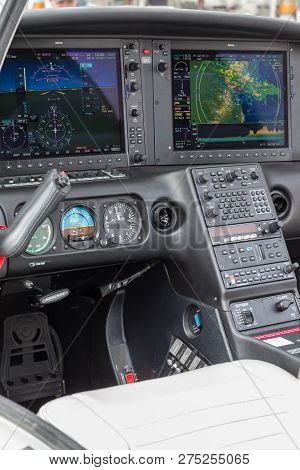 Avalon, Australia - February 26, 2013: Cockpit Of Cirrus Sr22t Vh-epg High Performance Light Aircraf