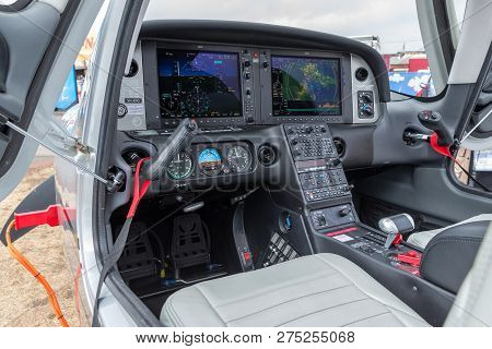 Avalon, Australia - February 26, 2013: Cockpit Of Cirrus Sr22t Vh-epg High Performance Light Aircraf