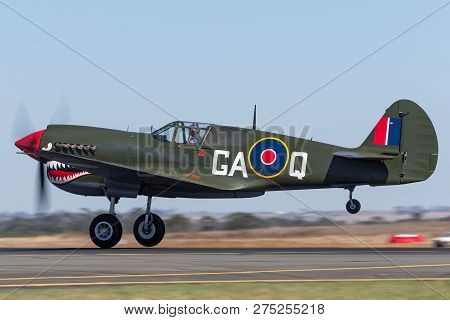 Avalon, Australia - March 3, 2013: Curtiss P-40n Kittyhawk World War Ii Fighter Aircraft Vh-zoc.