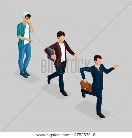 Trendy Isometric People, 3d Businessman, Development Start-up, Creative Freelancer, Team Of Professi