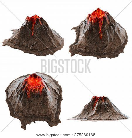 Volcano Lava Without Smoke On The Isolatedbackground. 3d Illustration