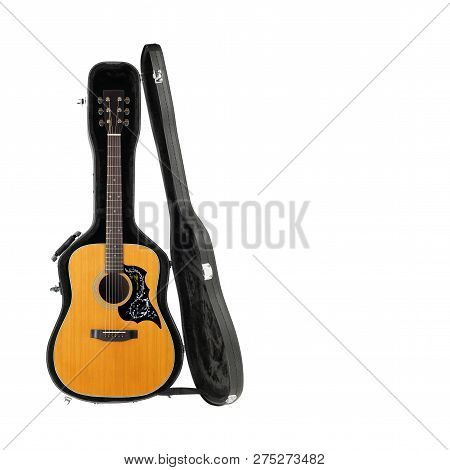 Musical Instrument - Acoustic Guitar Hard Case Isolated On A White Background.