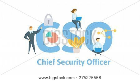 Cso, Chief Security Officer. Concept With Keywords, Letters, And Icons. Flat Vector Illustration. Is