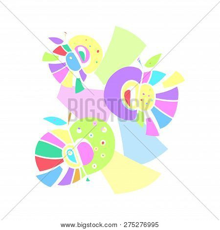   The Decor Of A Group Of Multicolored Apples Isolated On A White Background. Mosaic Vector Illustra