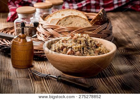 Bigos - Stewed Cabbage With Meat,dried Mushrooms And Smoked Sausage.