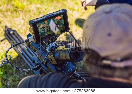Shooting Process On Cinema Stage - Commercial Production Set, Exterior Location.profeccional Cameram