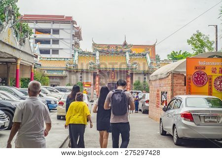 Bangkok/thailand- 10 July 2017;unacquainted Thai People Or Tourist Walking In Wat Mangkon Kamalawat 