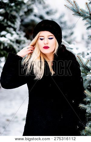 The Portrait Of Blonde Woman In Mink Hat