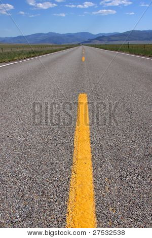 Wide angle shot of yellow divide lines